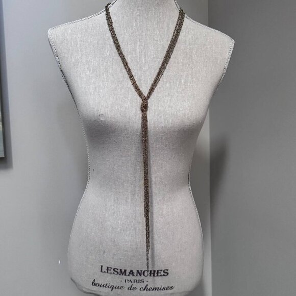 Long Unique Gold-Tone Multilayer Chain Necklace - Picture 1 of 8